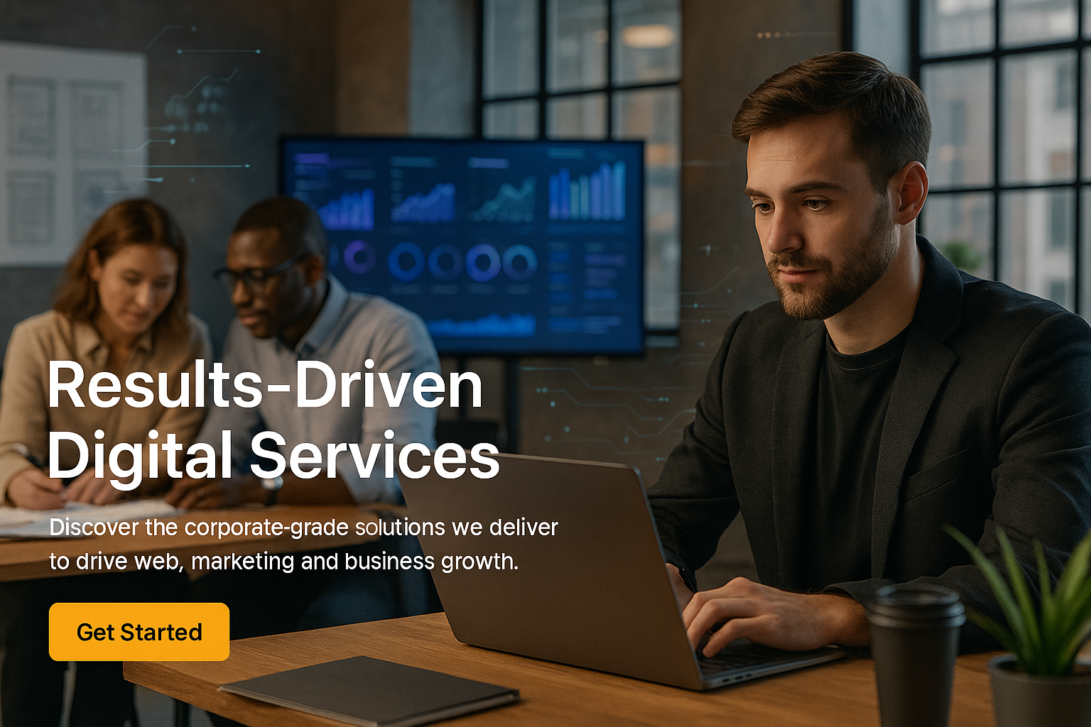 Services Nexcify digital agency office, team working on web design, SEO and marketing